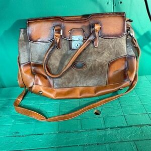 Brown and Tan Two-Tone Satchel Bag